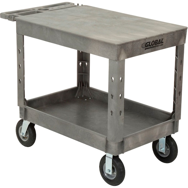 Global Industrial Industrial Strength Plastic 2 Flat Shelf Service & Utility Cart, 44inx25-1/2in, 8in Pneumatic Wheels 800329N - main